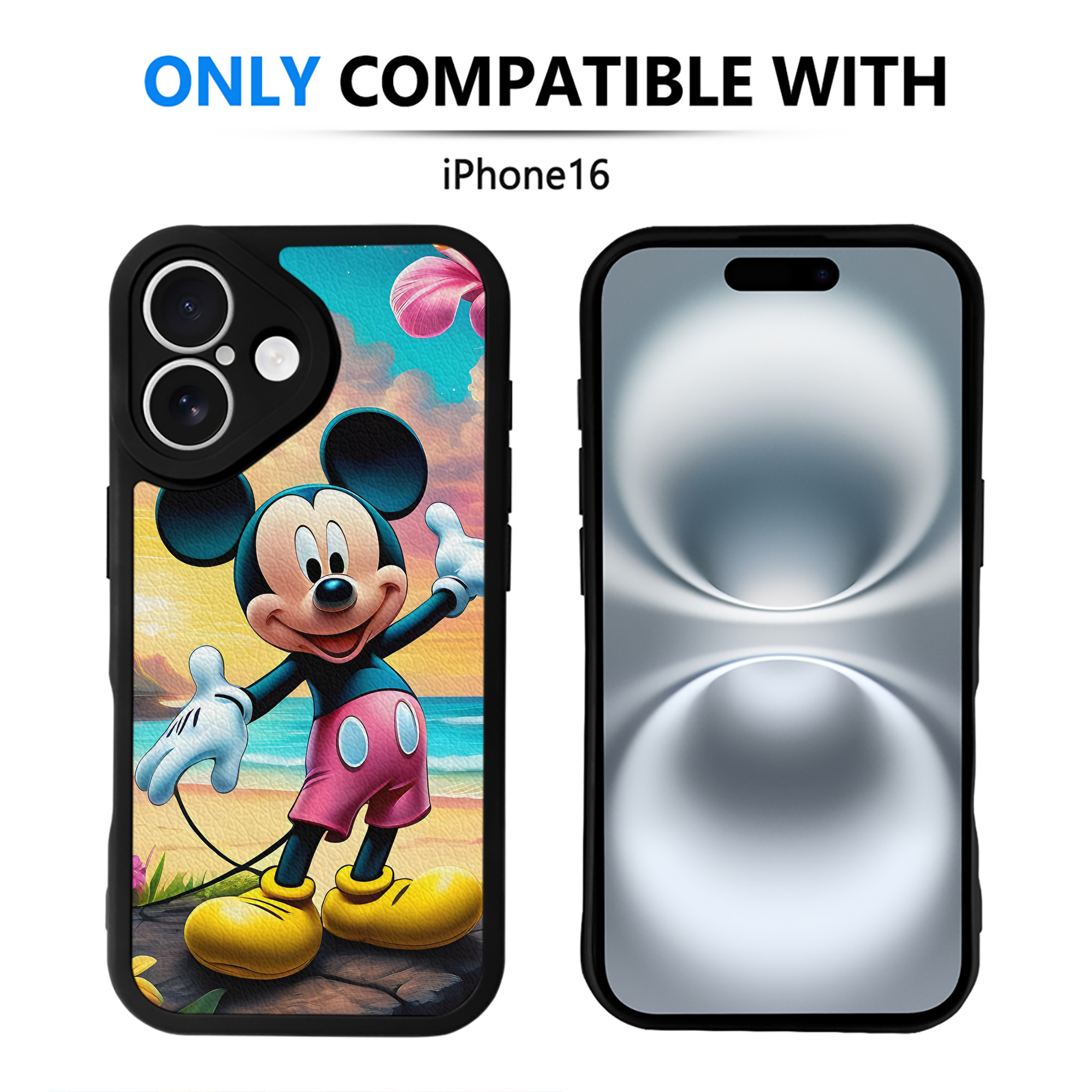 （画像用） ミッキーマウス Mickey Mouse 【iPhone 16シリーズ対応】シリコンスマホケース（レザー調） 材質：シリコン